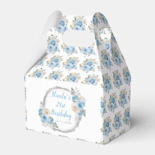 Dusty Blue Silver Elegant Flowers Birthday Party Favour Box
