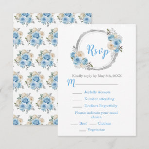 Dusty Blue Silver Elegant Flowers Sweet Sixteen RSVP Card