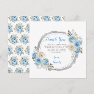 Dusty Blue Silver Elegant Flowers Sweet Sixteen Thank You Card