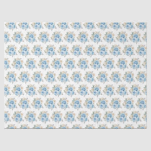 Dusty Blue Silver Elegant Flowers Tissue Paper