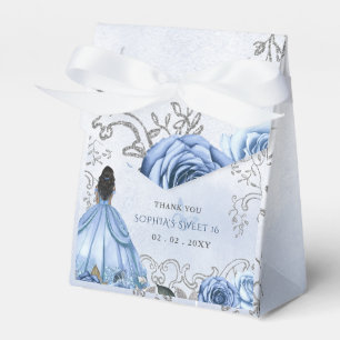 Dusty Blue Silver Floral Princess SWEET 16 Favour Box
