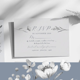 Dusty Blue Silver Floral RSVP Card