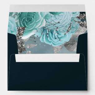 Dusty Blue Silver Floral Wedding Envelope