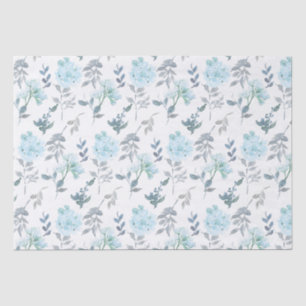 Dusty Blue & Silver Florals Watercolor Tissue Paper