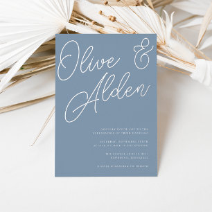 Dusty Blue   Silver Foil Script Wedding