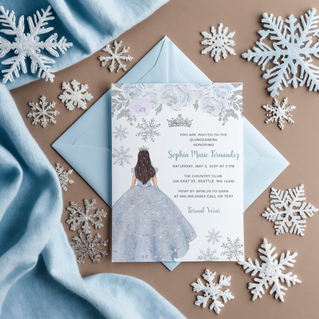 Dusty Blue Silver Glitter Dress Winter Quinceañera Invitation (Dusty Blue Silver Glitter Dress Winter Quinceañera Invitation)