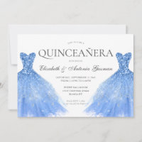 Dusty Blue Silver Glitter Gown Twin Quinceanera