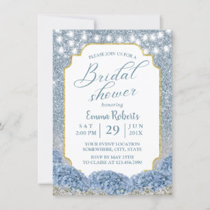 Dusty Blue & Silver Glitter Ombre Bridal Shower Invitation