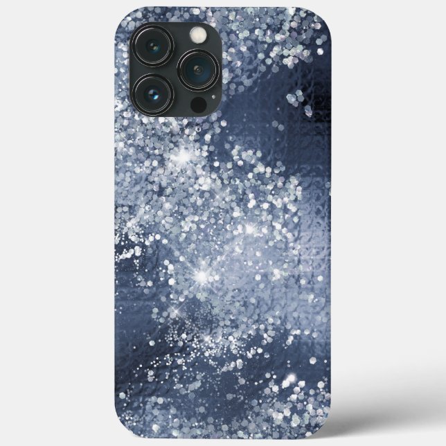 Dusty Blue Silver Glitter Sparkly Case-Mate iPhone Case (Back)
