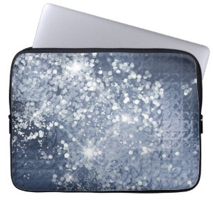 Dusty Blue Silver Glitter Sparkly Laptop Sleeve