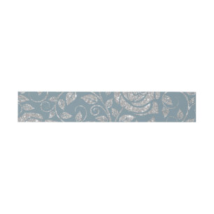 Dusty Blue Silver GlitterFloral  Invitation Belly Band
