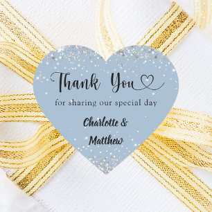 Dusty blue silver heart thank you wedding heart sticker