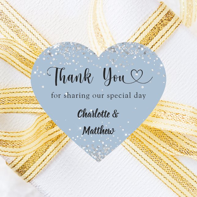 Dusty blue silver heart thank you wedding sticker (Creator Uploaded)