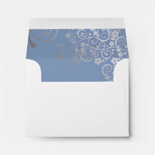 Dusty Blue & Silver Lace Inside White Wedding RSVP Envelope (Back (Bottom))