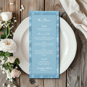 Dusty Blue Silver Marble Glitter 4x9 Wedding Menu