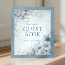 Dusty Blue Silver Rose Wedding Guest Book Sign