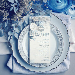 Dusty Blue Silver Rose Winter Floral Wedding Menu