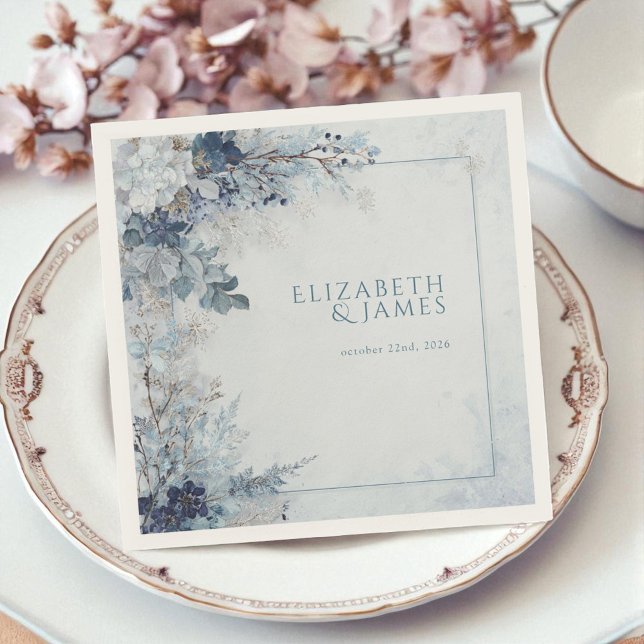 Dusty Blue Silver Rose Winter Floral Wedding Napkin (Dusty Blue Silver Rose Winter Floral Wedding Napkins)