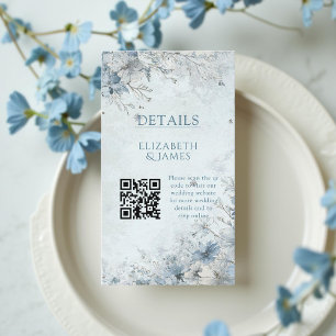 Dusty Blue Silver Rose Winter QR Code Wedding Enclosure Card