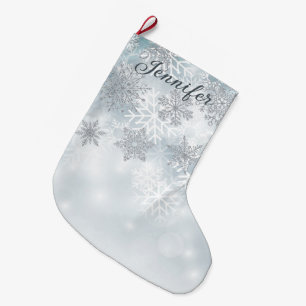 Dusty Blue & Silver Snowflake Christmas Stocking