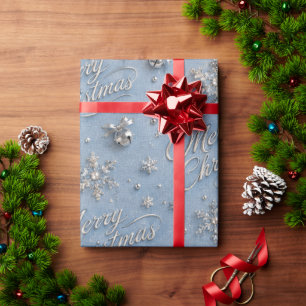  Dusty Blue Silver Winter Merry Christmas wrapping Paper