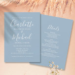 Dusty Blue Simple All In One Chic Script Wedding Invitation<br><div class="desc">Featuring signature style names,  this elegant dusty blue wedding invitation can be personalised with all your special wedding day information on the reverse including your RSVP,  accommodation,  and additional details. Designed by Thisisnotme©</div>