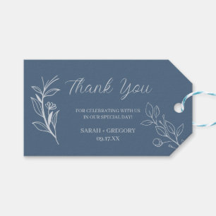 Dusty Blue Simple Boho Floral Thank You Favour Gift Tags