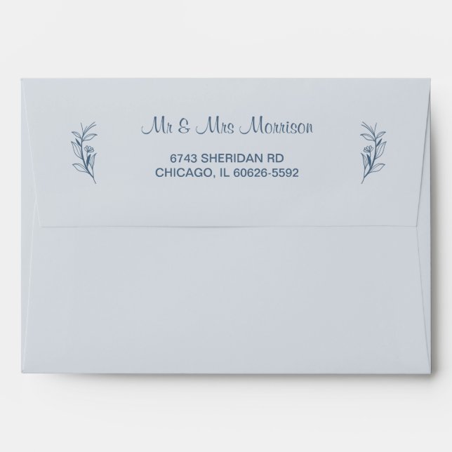 Dusty Blue Simple Boho Floral Wedding  Envelope (Back (Top Flap))