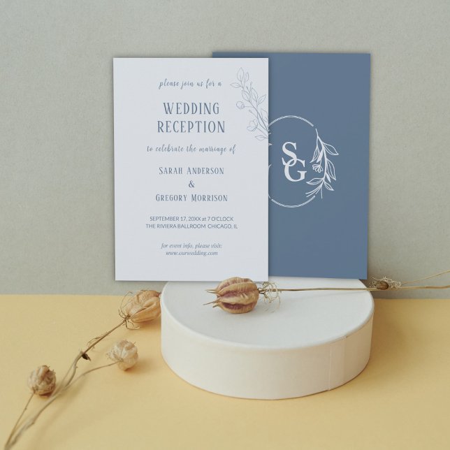 Dusty Blue Simple Boho Floral Wedding Reception Invitation (Creator Uploaded)