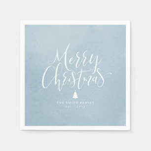 Dusty Blue Simple Calligraphy Merry Christmas Napkin