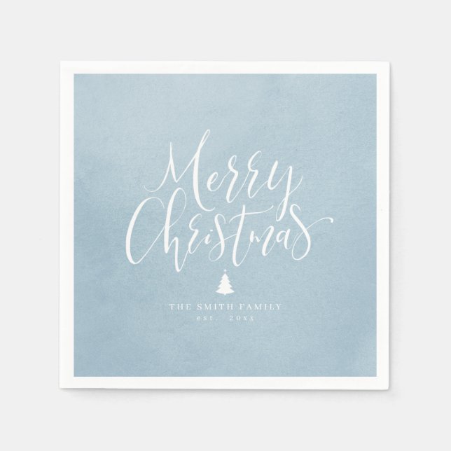 Dusty Blue Simple Calligraphy Merry Christmas Napkin (Front)