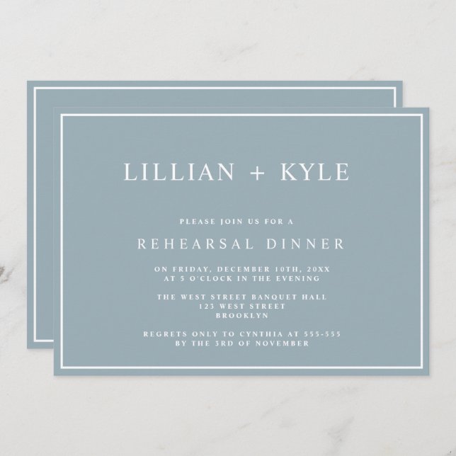 Dusty Blue Simple Chic Rehearsal Dinner Invitation (Front/Back)