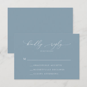 Dusty Blue Simple Elegant 1 Wedding RSVP Card