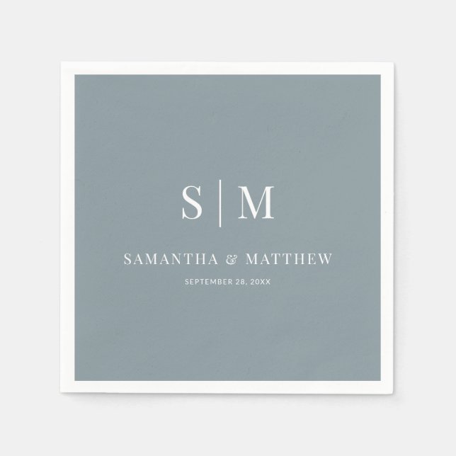 Dusty Blue Simple Elegant Couple Initials Wedding Napkin (Front)