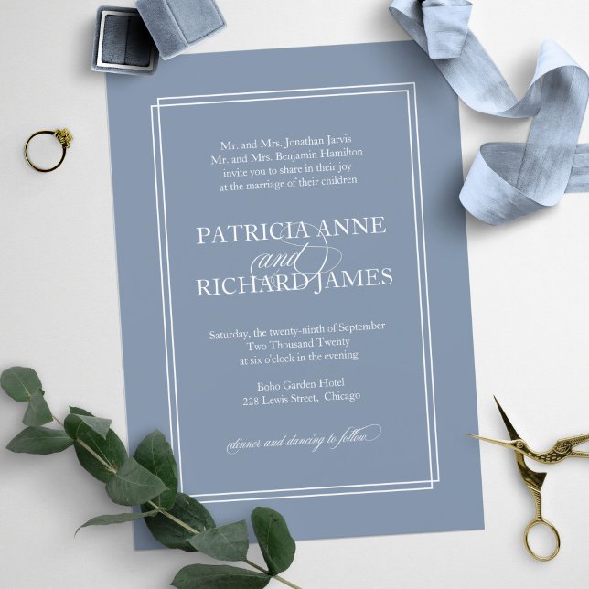 Dusty Blue Simple Elegant Formal Wedding Invitation (Creator Uploaded)