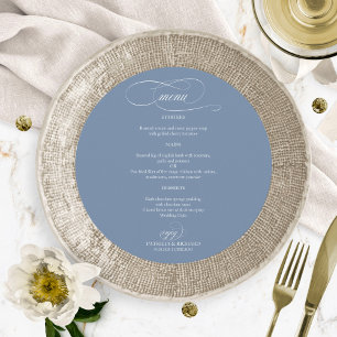Dusty Blue Simple Elegant Round Wedding Menu
