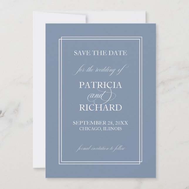 Dusty Blue Simple Elegant Save The Date Invitation (Front)