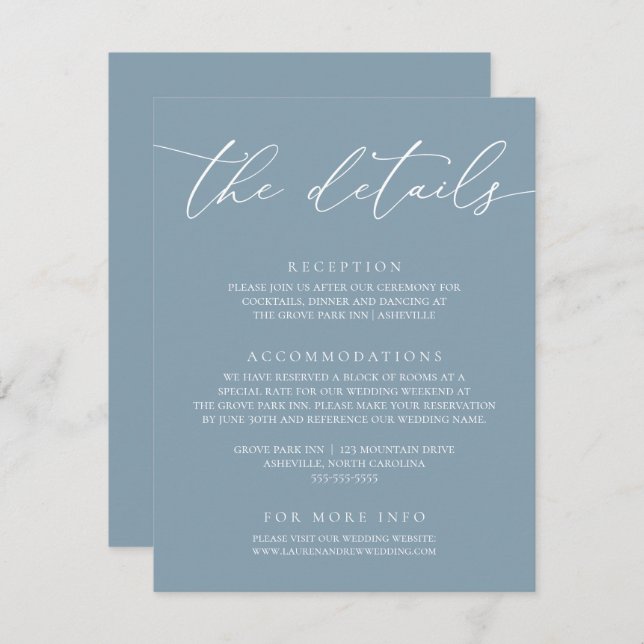 Dusty Blue Simple Elegant Wedding 1 Enclosure Card (Front/Back)