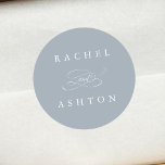 Dusty Blue Simple Elegant Wedding  Classic Round Sticker<br><div class="desc">Elegant and simple wedding sticker with your names. For more advanced customisation of this design,  please click the BLUE DESIGN TOOL BUTTON above!  Matching items are also available.</div>