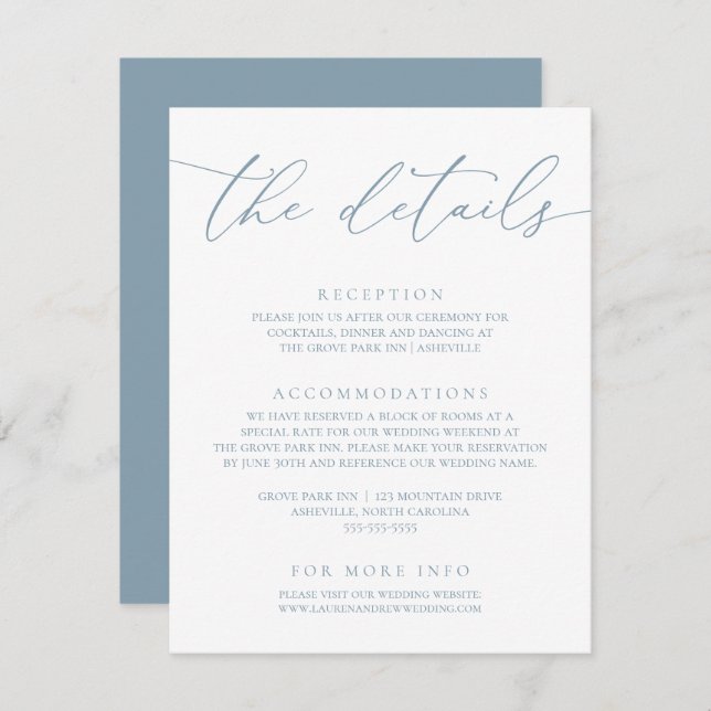 Dusty Blue Simple Elegant Wedding Enclosure Card (Front/Back)