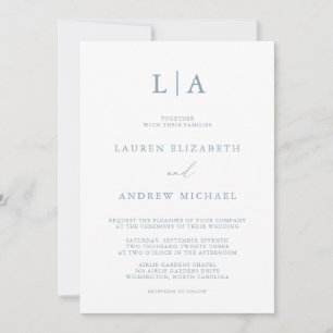 Dusty Blue Simple Elegant Wedding Invitation