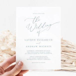 Dusty Blue Simple Elegant Wedding Invitation