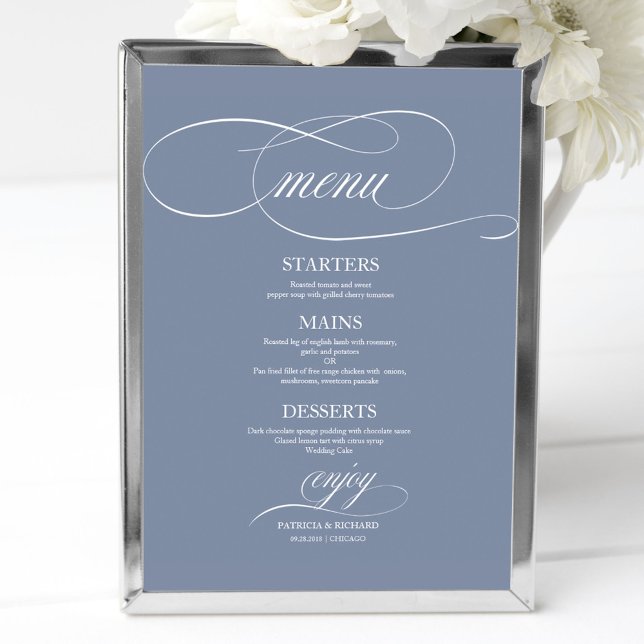 Dusty Blue Simple Elegant Wedding Menu Sign (Creator Uploaded)