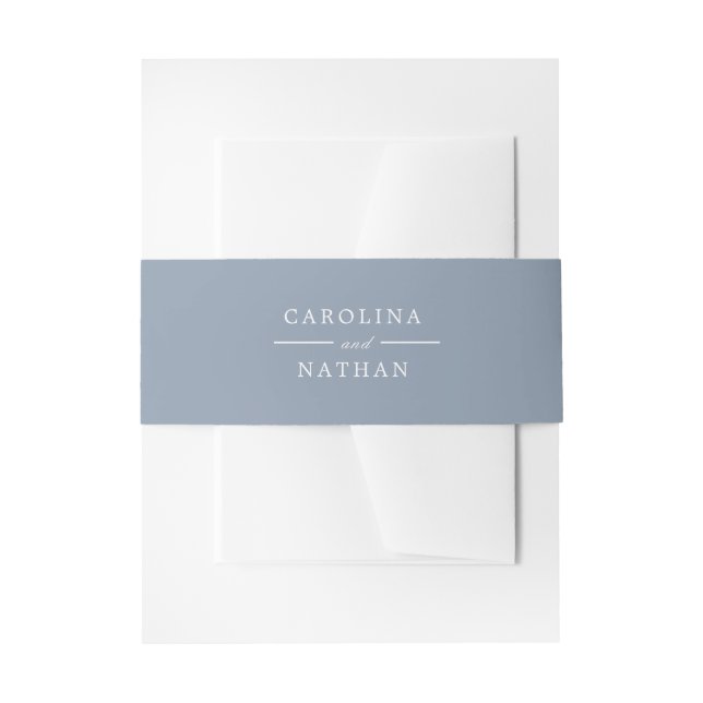 Dusty Blue Simple Elegant Wedding Names Invitation Belly Band (Front Example)