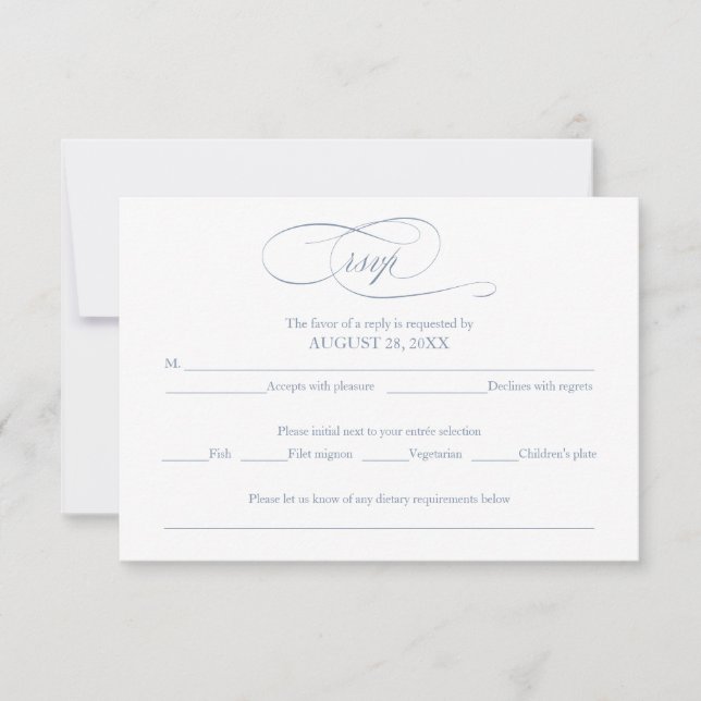 Dusty Blue Simple Elegant Wedding RSVP Card (Front)