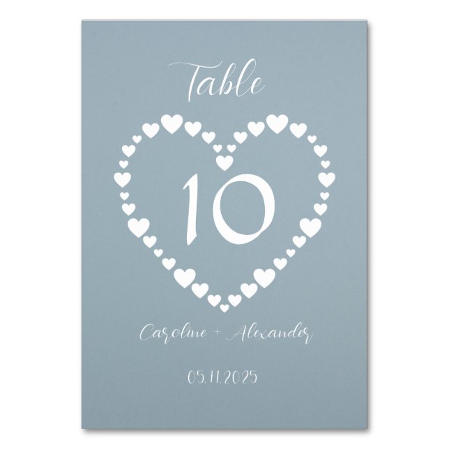 Dusty Blue Simple Floral Script Minimalistic Chic Table Number (Front)