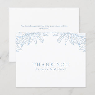 Dusty Blue Simple Hand Drawn Botanical Wedding Thank You Card