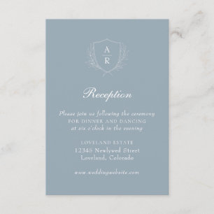 Dusty Blue Simple Leaves Crest Wedding Reception Enclosure Card