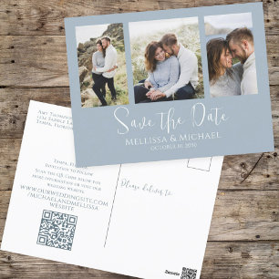 Dusty Blue Simple Minimalist Photo Collage QR Code Postcard