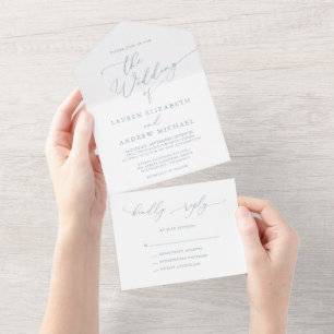 Dusty Blue Simple Minimalist Wedding All In One Invitation
